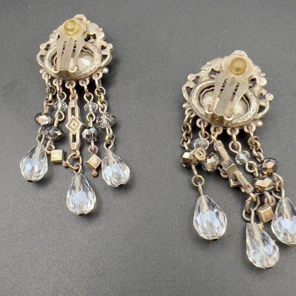Vintage Art Deco Style Hollywood Glam Crystal Bead Dangle Drop Earrings - Picture 9 of 10